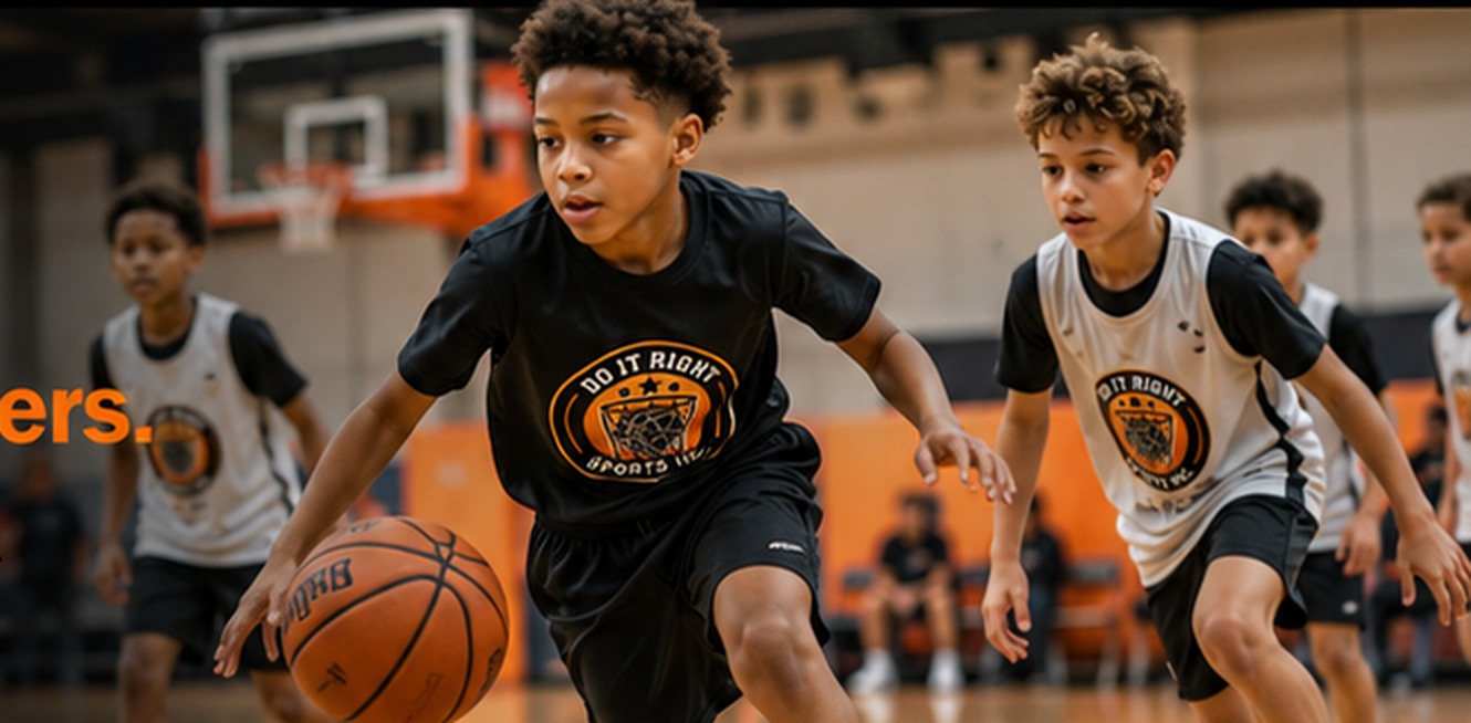 Young athletes playing basketball