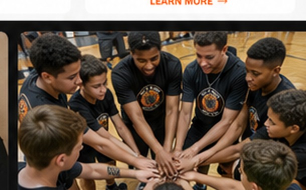 Young athletes and coaches in a huddle